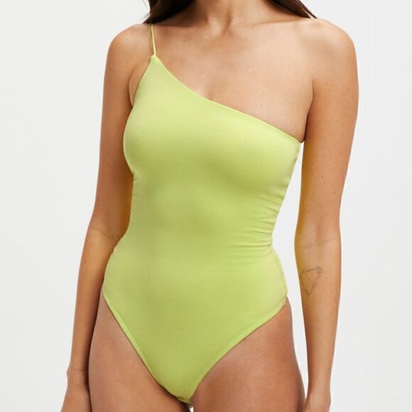 Good American NWT 90s Good Touch One-Shoulder Bodysuit In Keylime Size XS - Picture 2 of 10